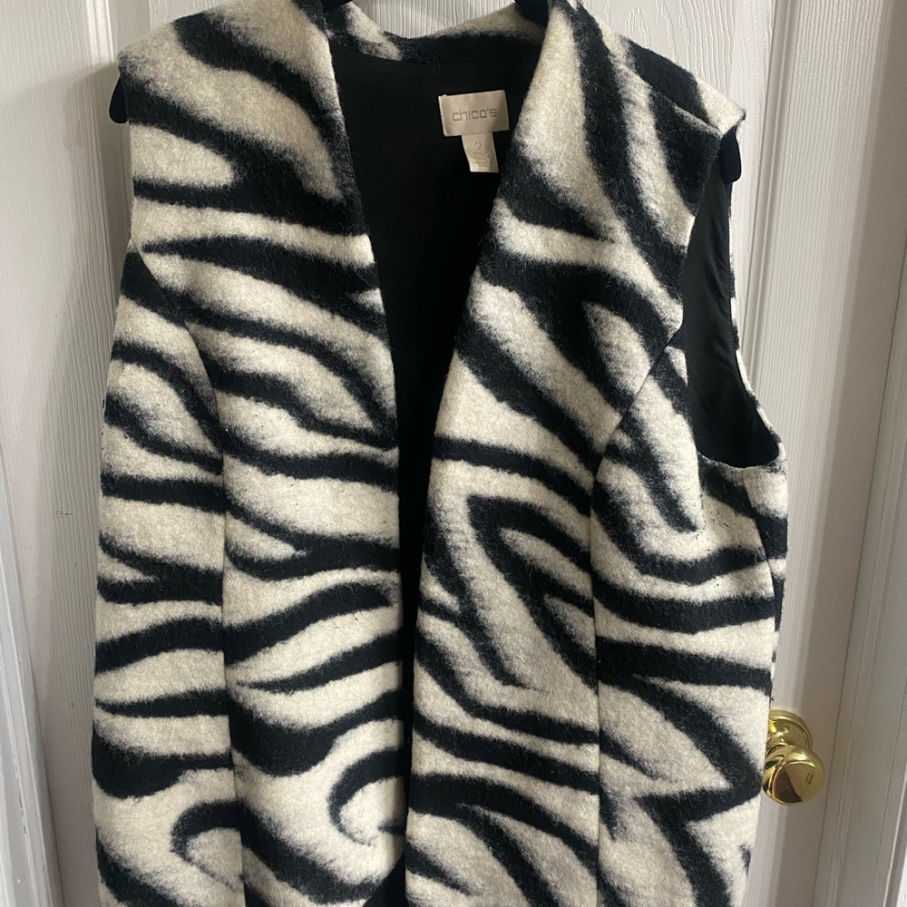Chico's Black and White Zebra-Print Sleeveless Vest